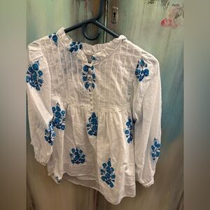 MELISSA NEPTON White Blouse with Blue Floral Design
